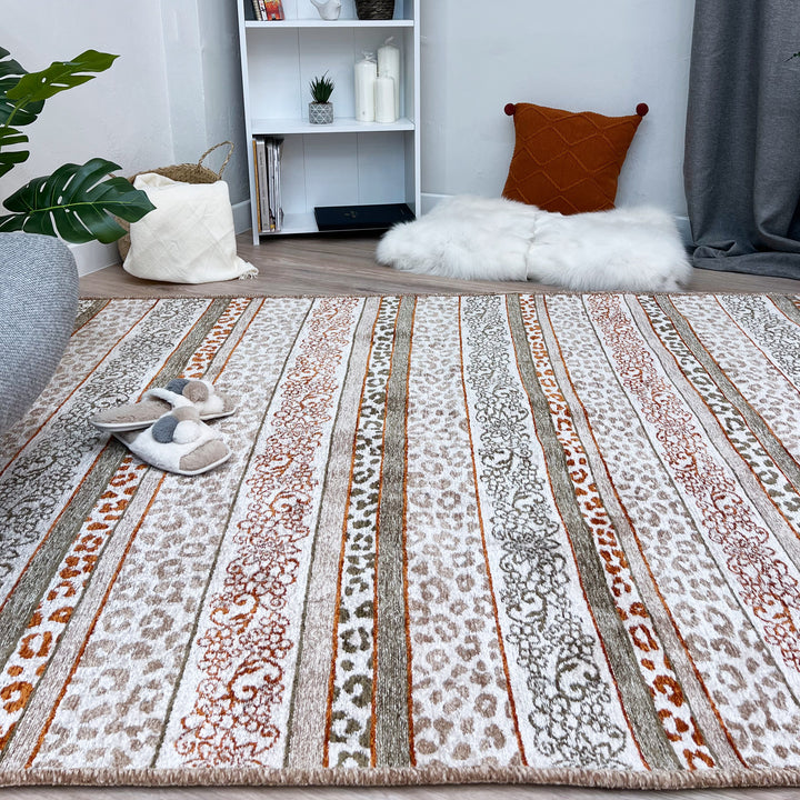 Eclectic Beige Terracotta Washable Area Rugs