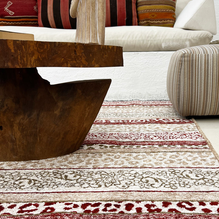 Eclectic Beige Burgundy Washable Area Rugs