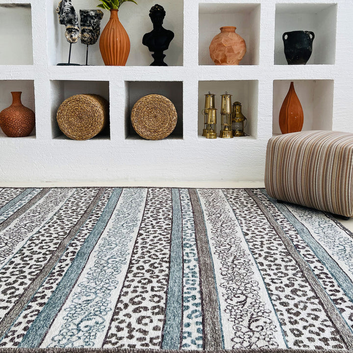 Eclectic Blue Gray Washable Area Rugs