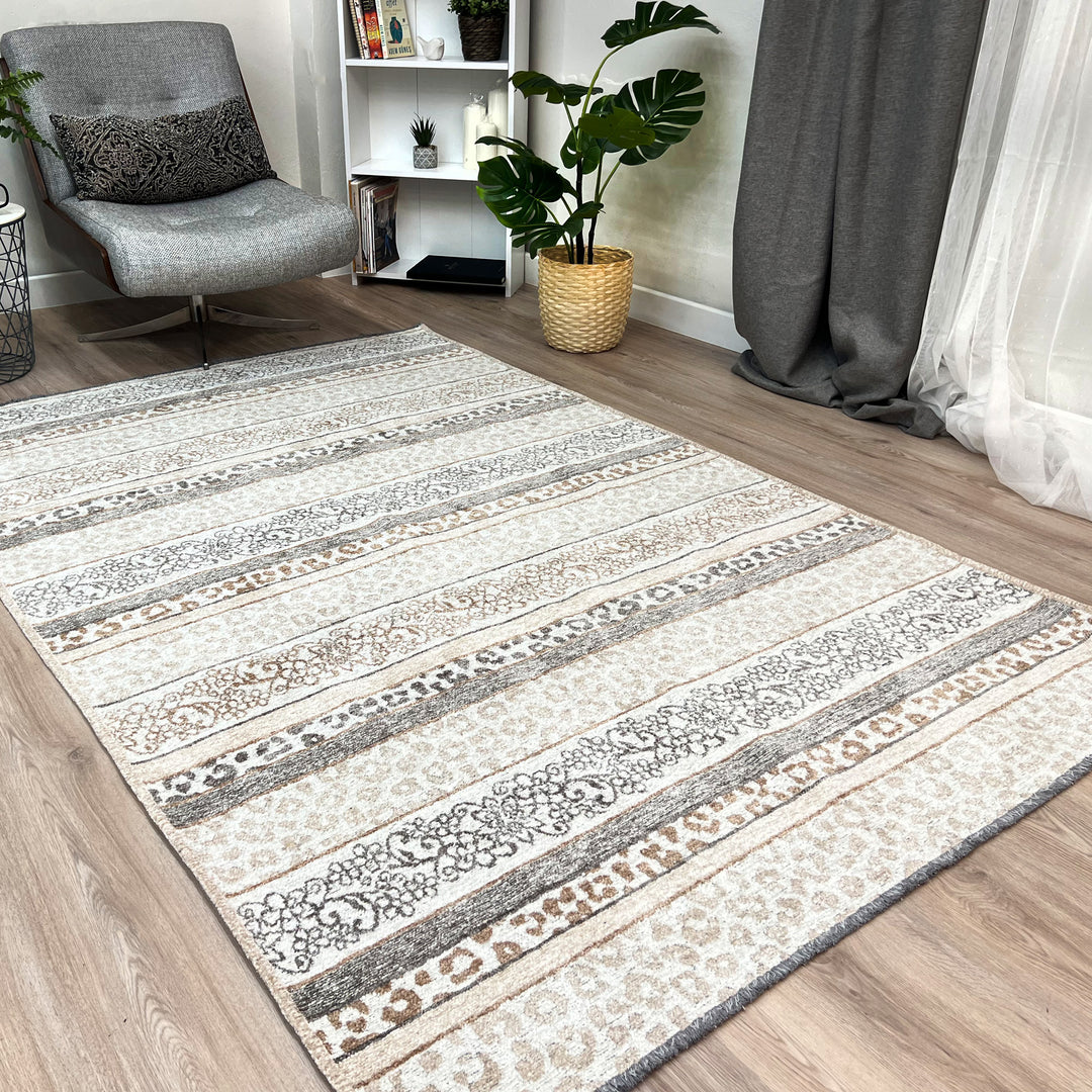 Eclectic Amber Gold Gray Washable Area Rugs