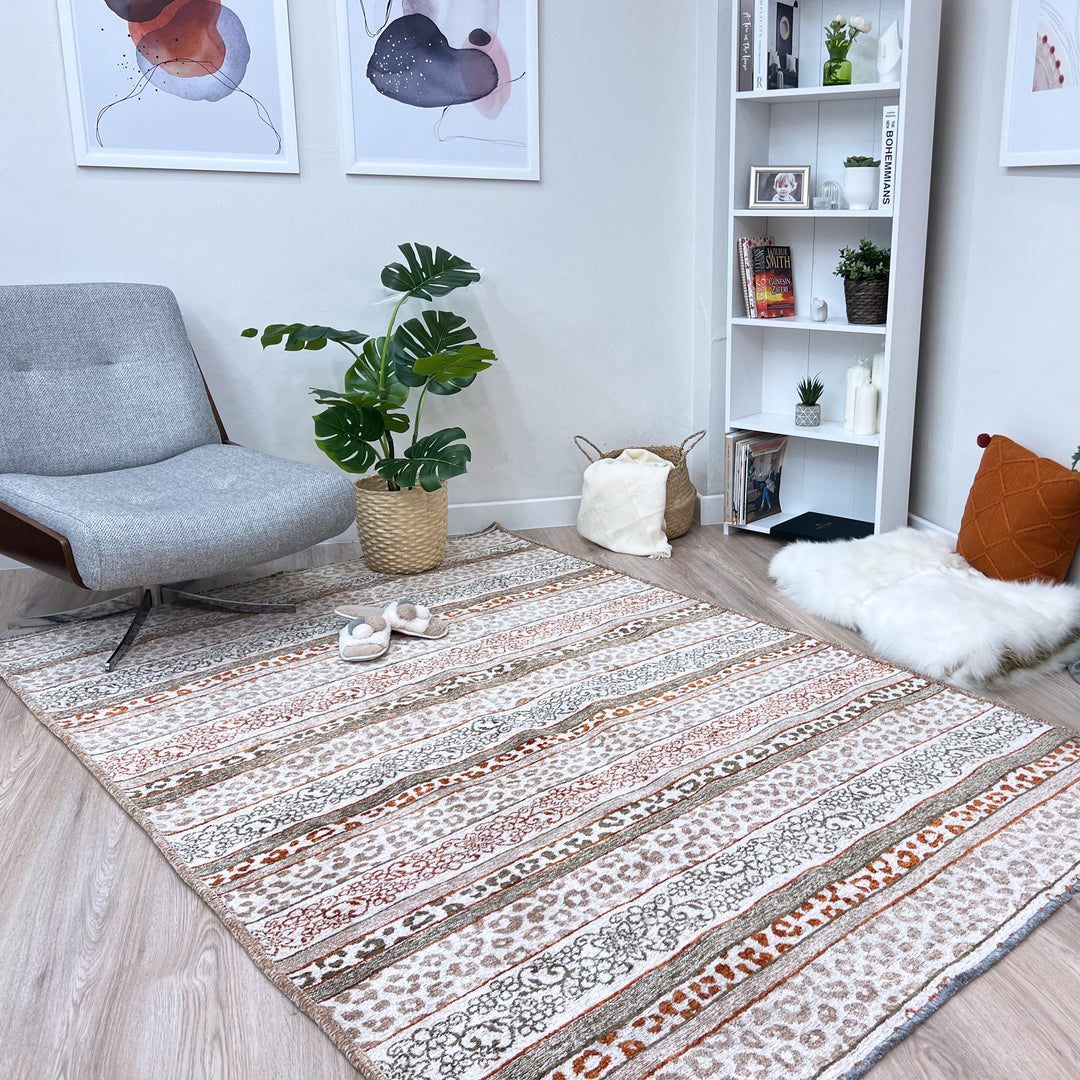 Eclectic Beige Terracotta Washable Area Rugs