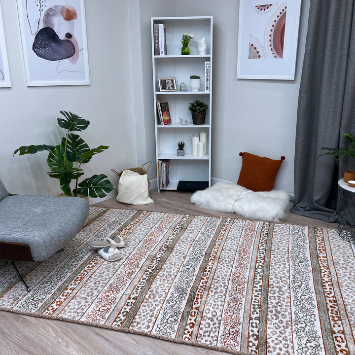 Eclectic Beige Terracotta Washable Area Rugs