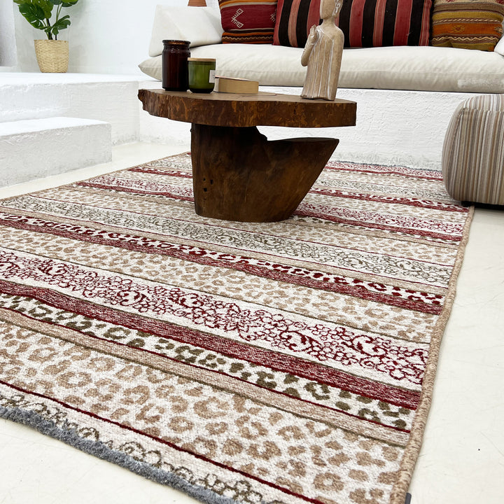 Eclectic Beige Burgundy Washable Area Rugs