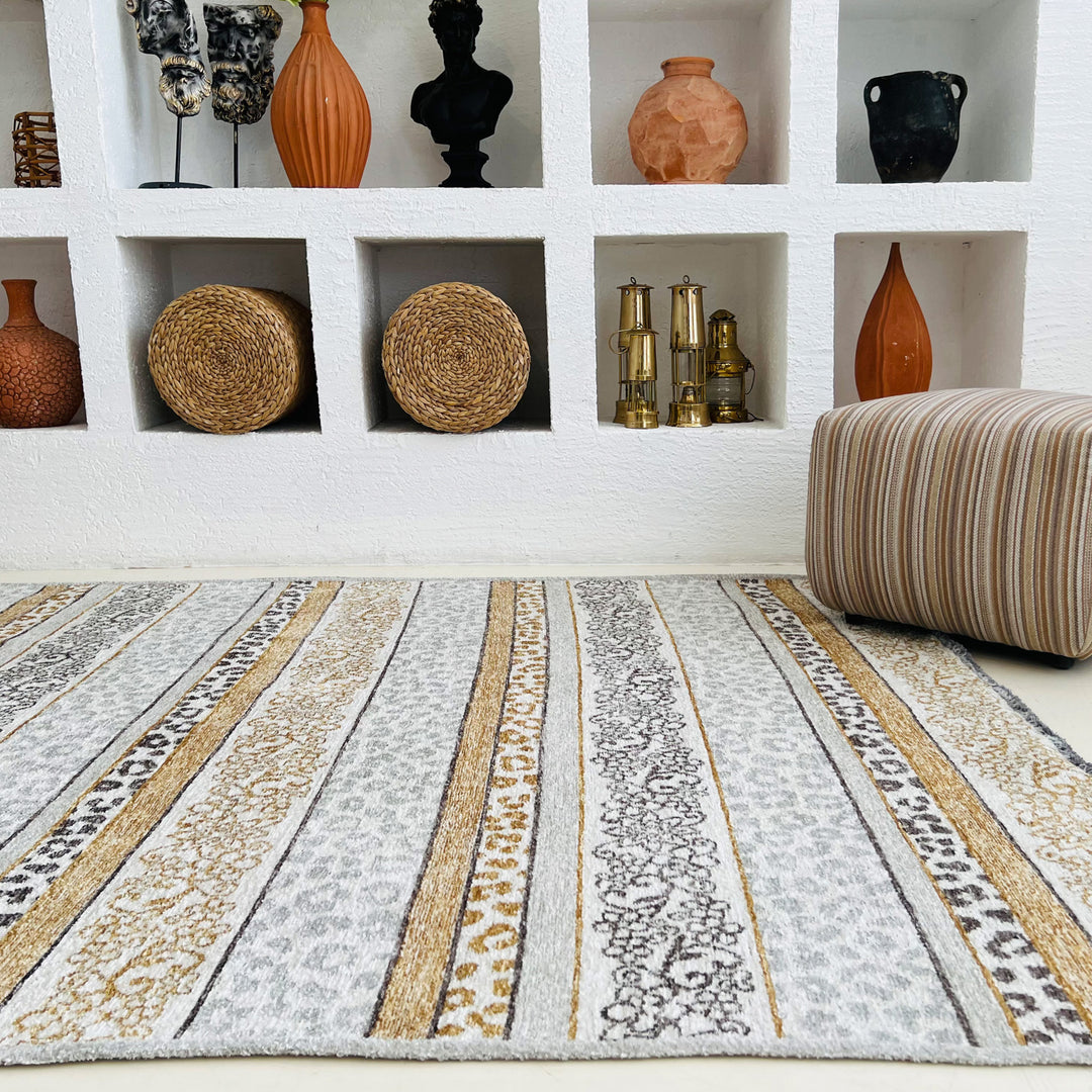 Eclectic Amber Gold Gray Washable Area Rugs