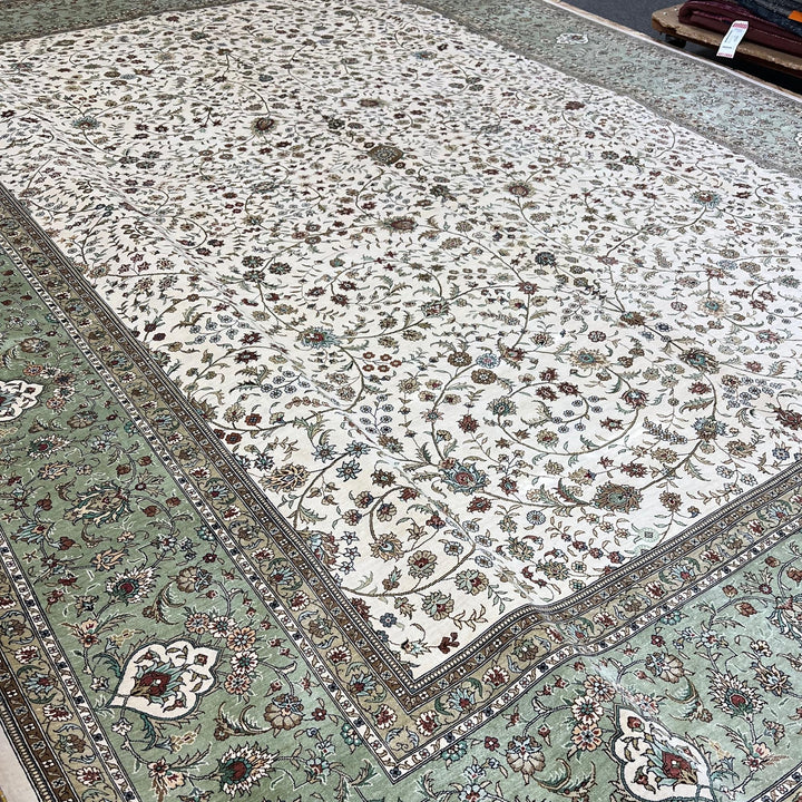 Genuine Unique Oriental Green Ivory Silk Rug