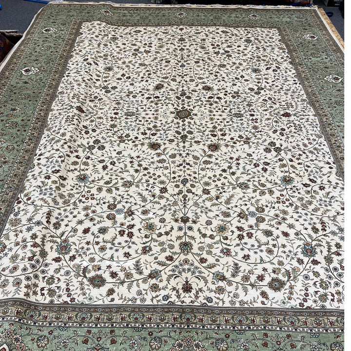 Genuine Unique Oriental Green Ivory Silk Rug