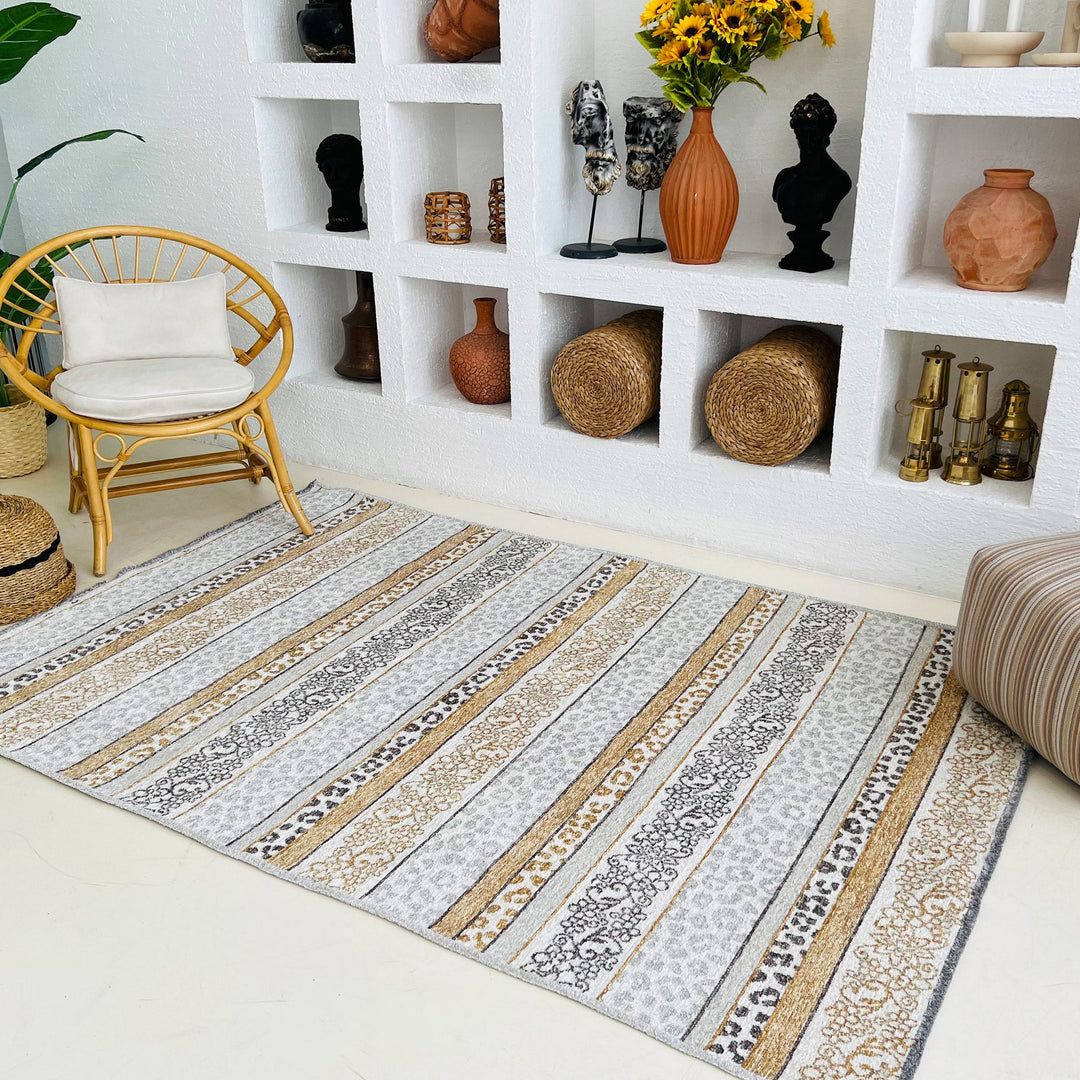 Eclectic Beige Gray Washable Area Rugs