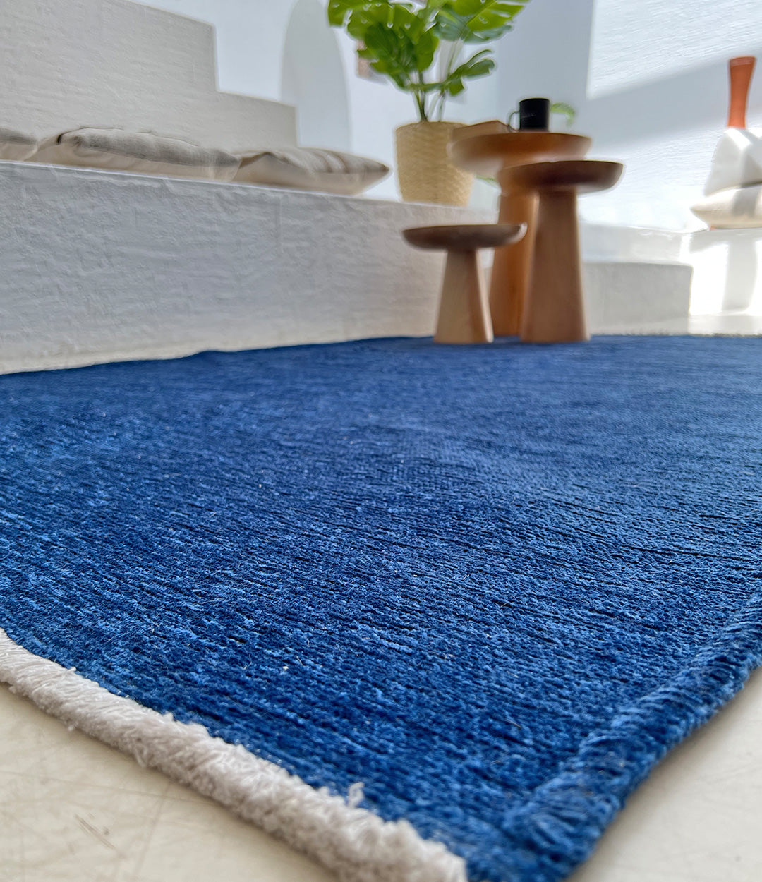 Solid Dark Blue Washable Area Rugs