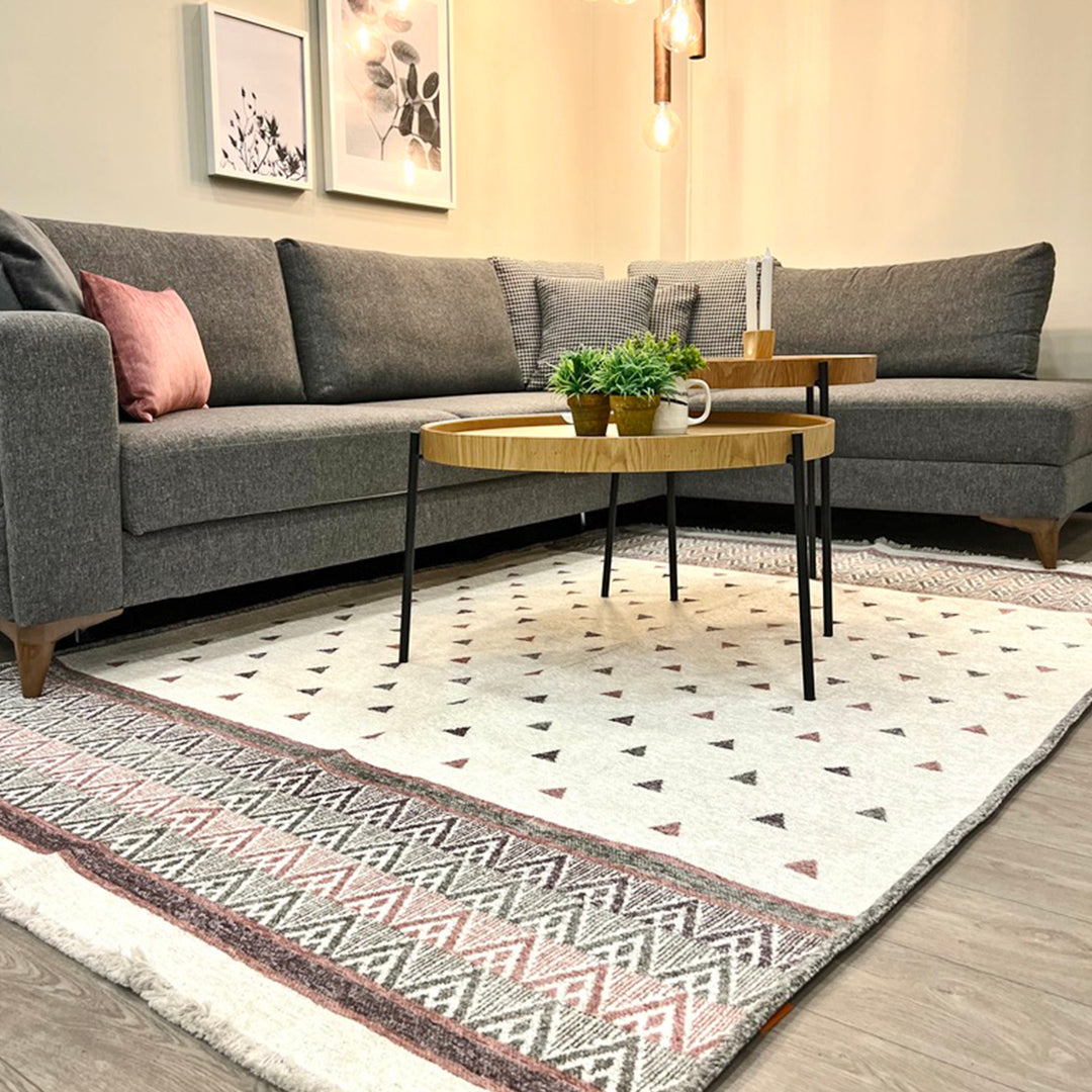 Triangle Mauve Off White Area Rugs