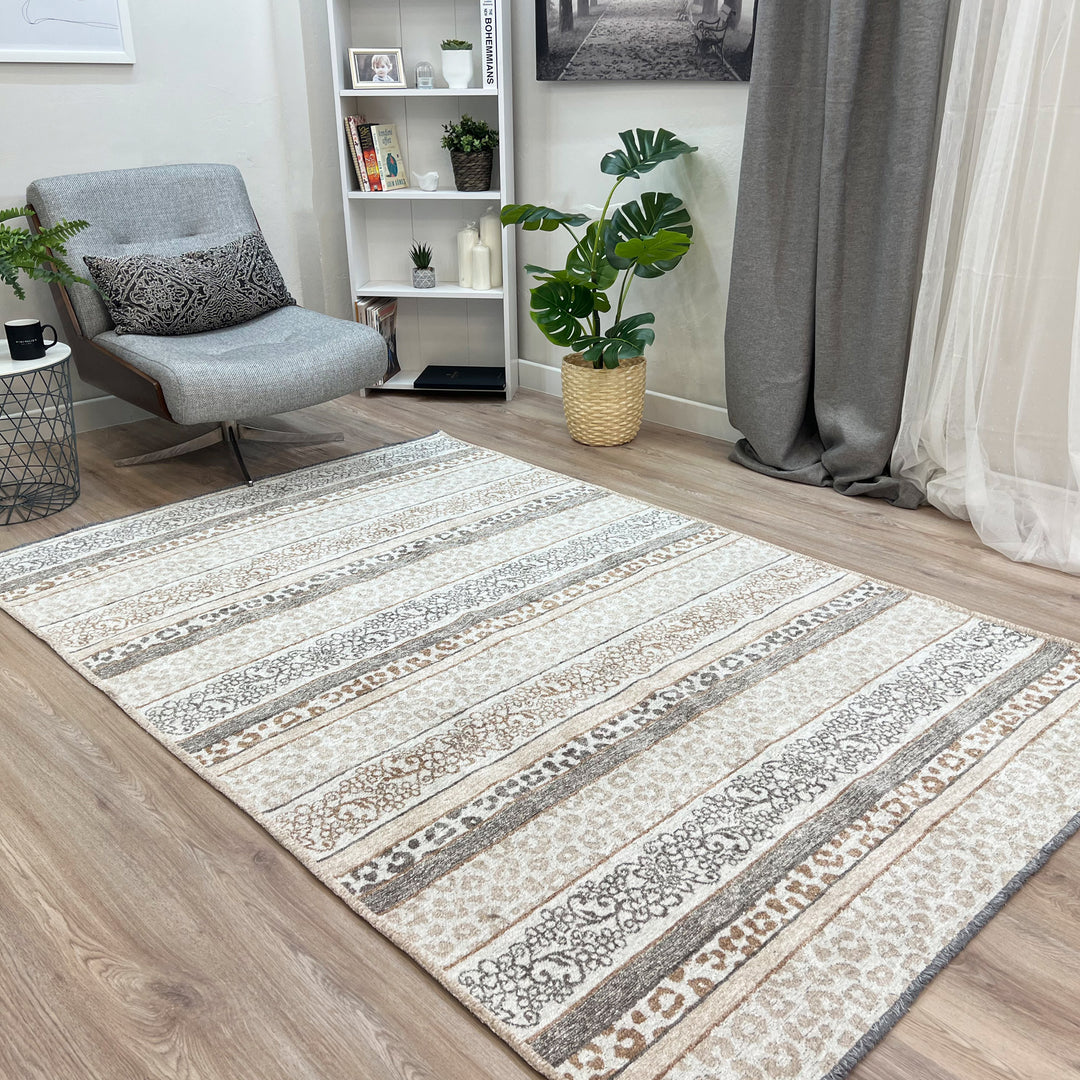 Eclectic Beige Gray Washable Area Rugs