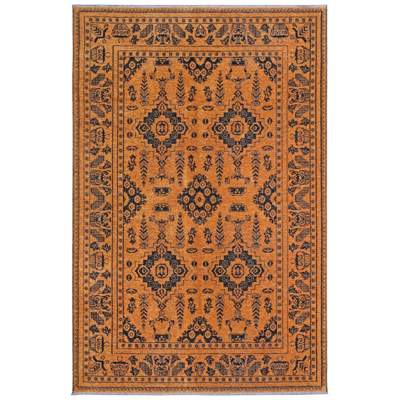Vintage Orange Black Washable Area Rugs