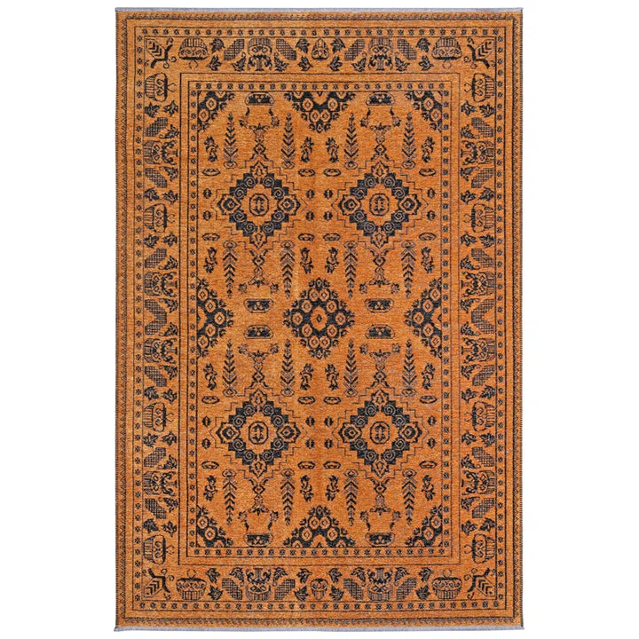 Vintage Orange Black Washable Area Rugs
