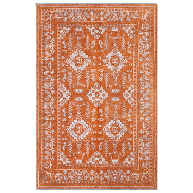 Vintage Orange Cream Washable Area Rugs
