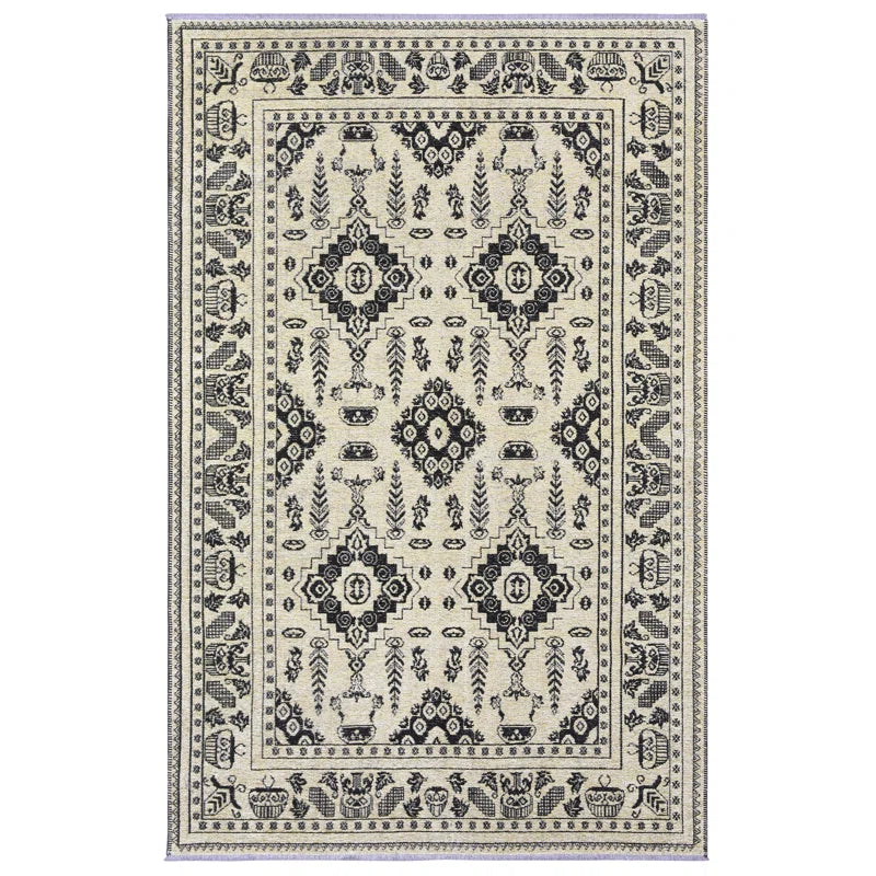 Vintage Beige Black Washable Area Rugs