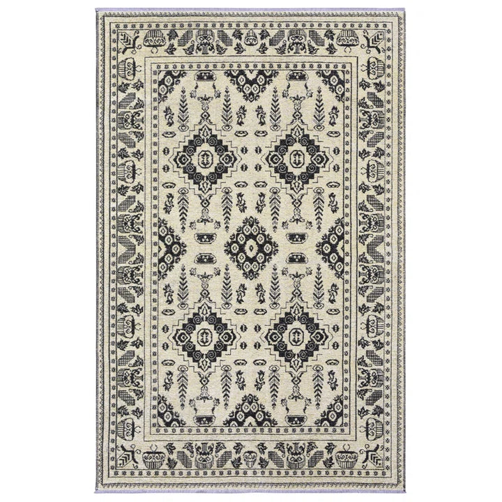 Vintage Beige Black Washable Area Rugs