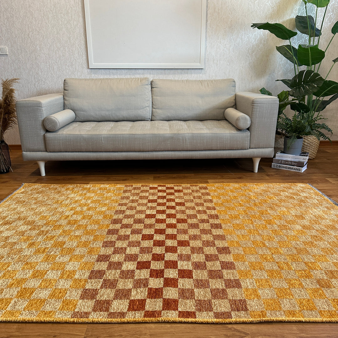 Checkered Gray White Washable Area Rugs