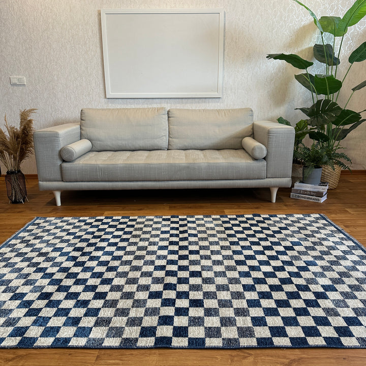 Checkered Gray White Washable Area Rugs