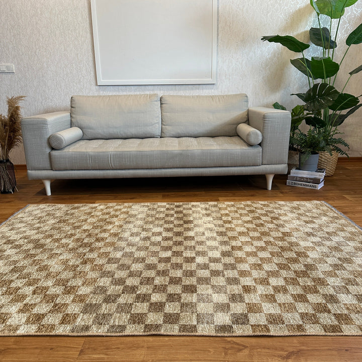 Checkered Navy Blue White Washable Area Rugs