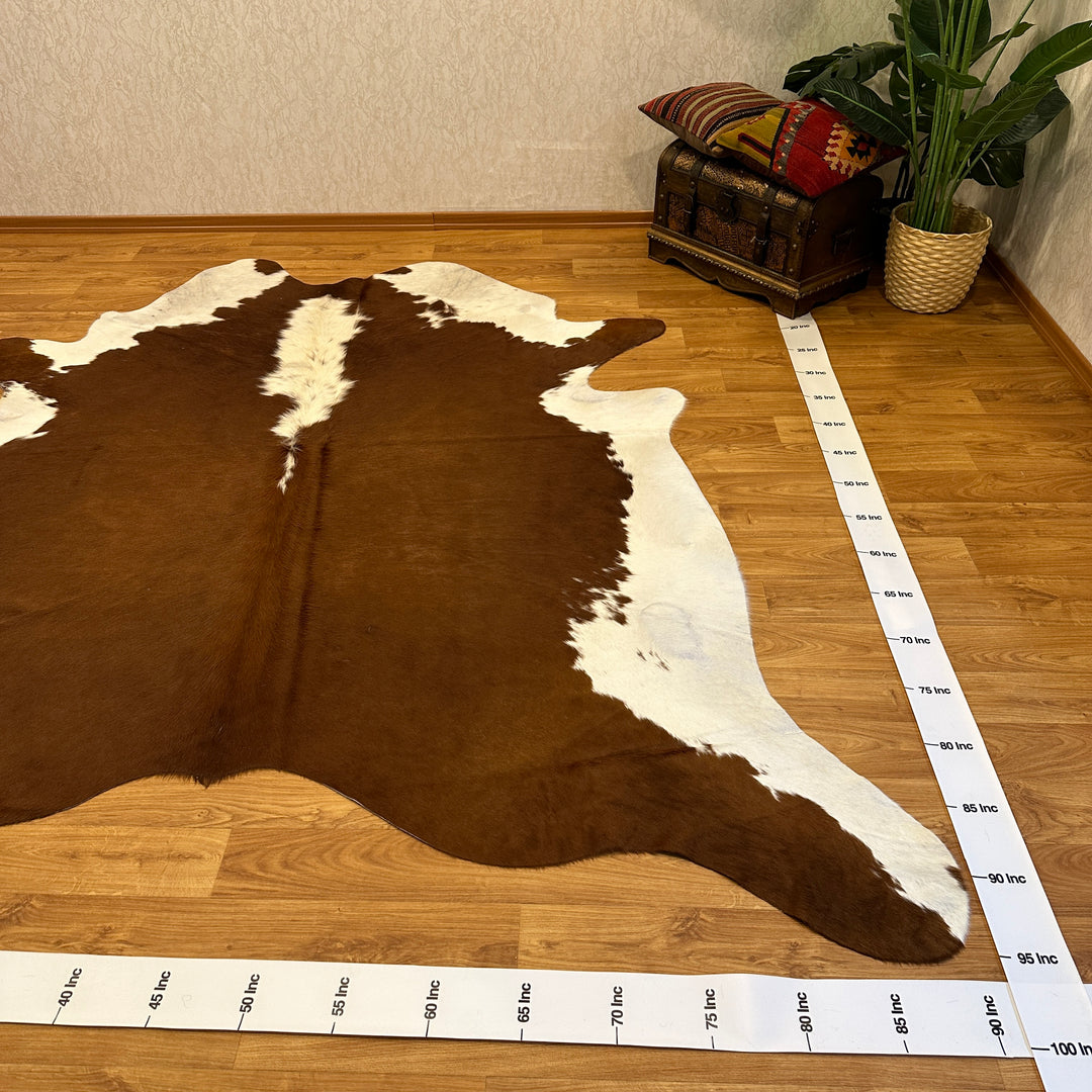 Genuine Tan Brown White Cowhide Rug 90x95