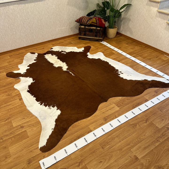 Genuine Tan Brown White Cowhide Rug 90x95