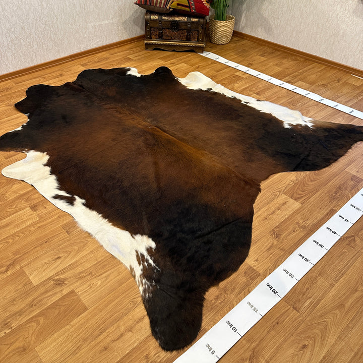 Genuine Black Brown White Cowhide Rug 85x95