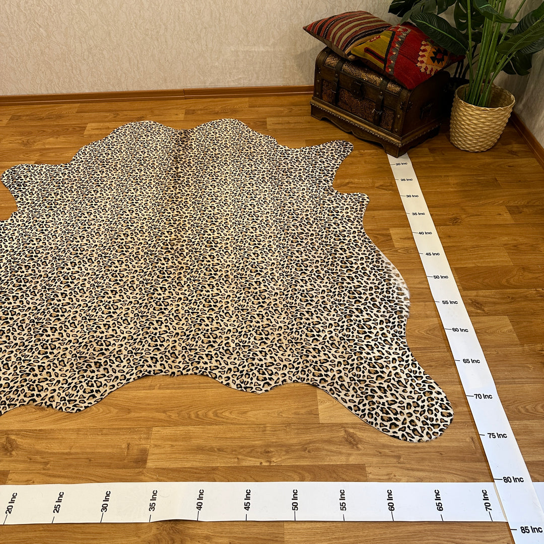 Genuine Beige Black Leopard Pattern Cowhide Rug 70x75