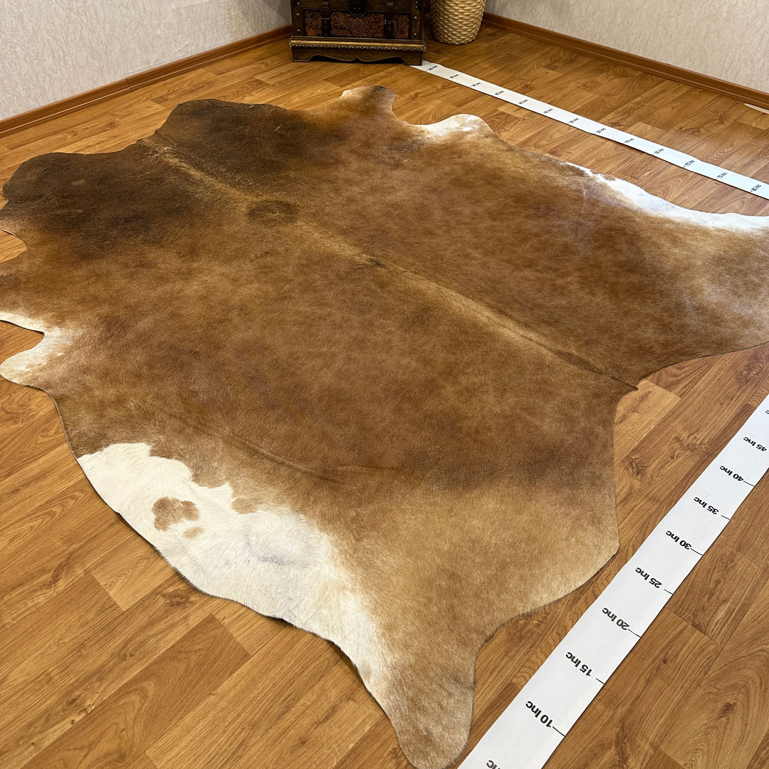 Genuine Brown White Cowhide Rug 96x91