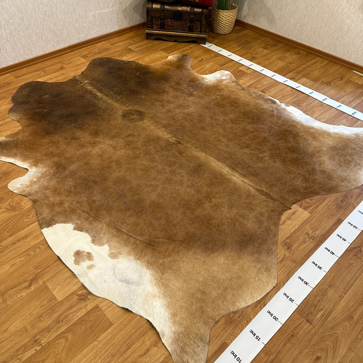 Genuine Brown White Cowhide Rug 96x91