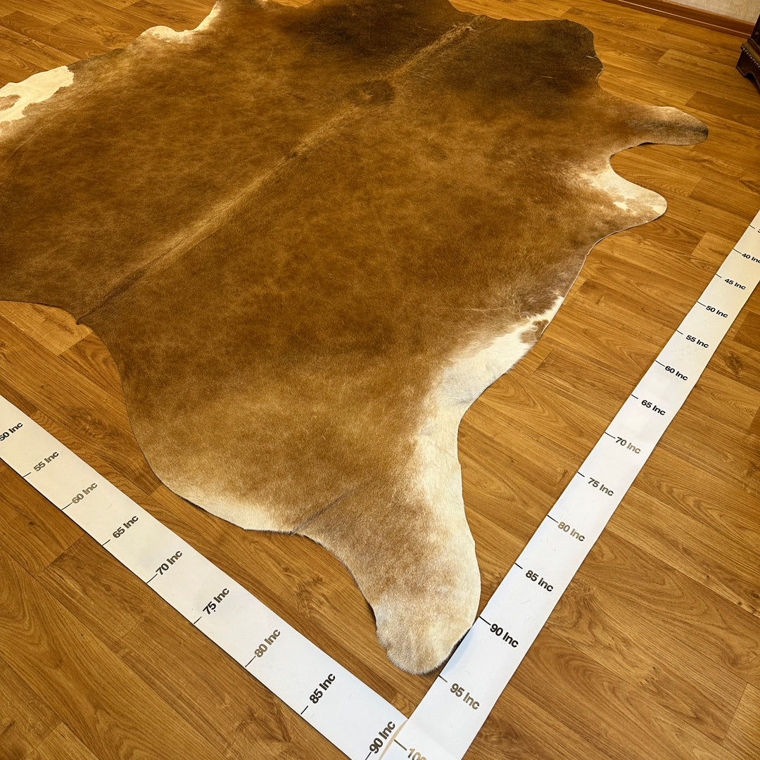 Genuine Brown White Cowhide Rug 96x91