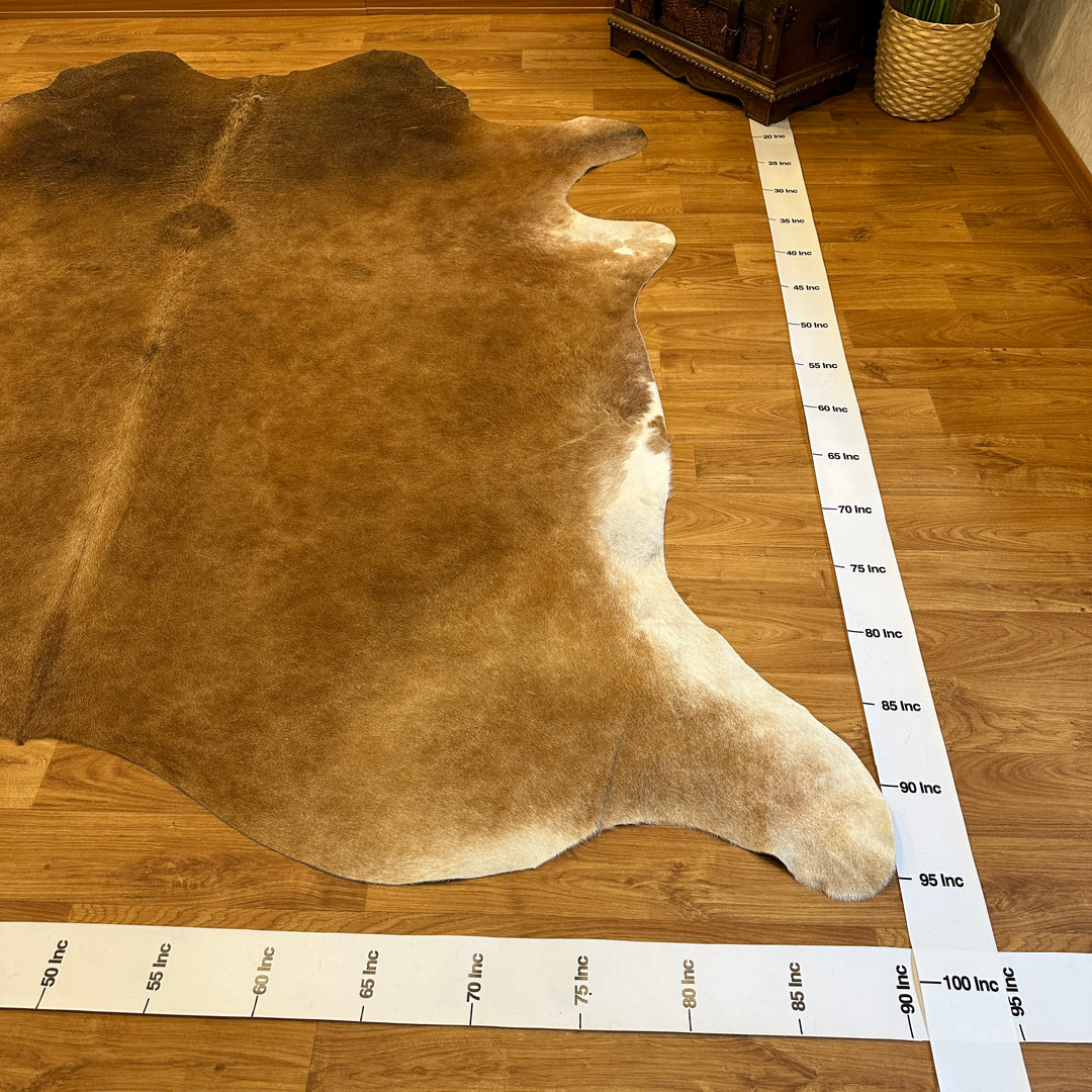 Genuine Brown White Cowhide Rug 96x91