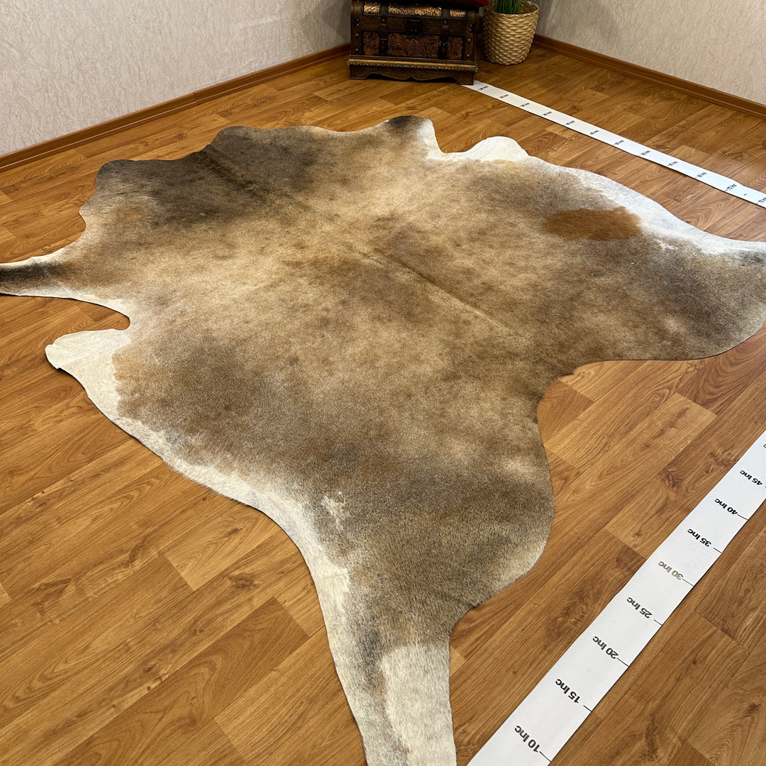 Genuine Beige Gray Cream Cowhide Rug 94x96