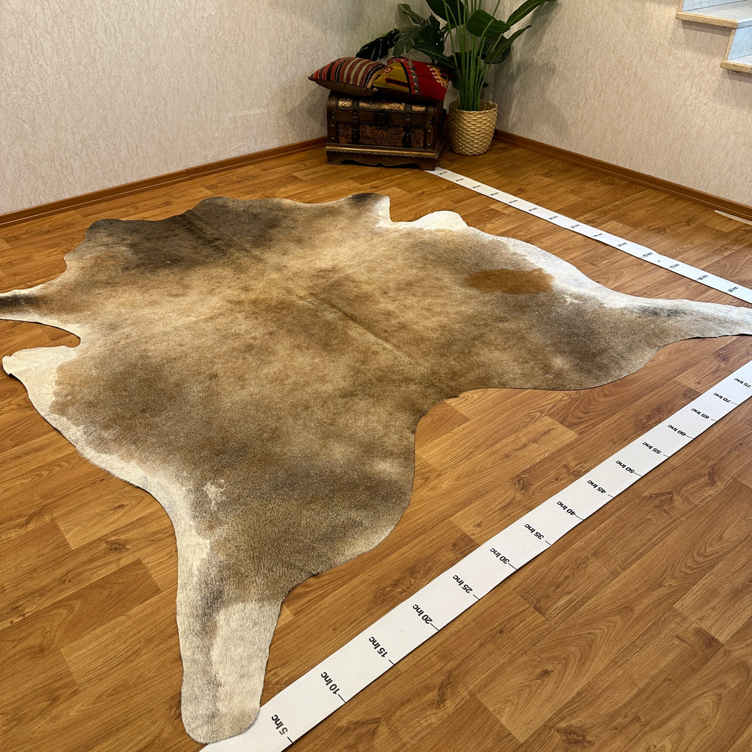 Genuine Beige Gray Cream Cowhide Rug 94x96