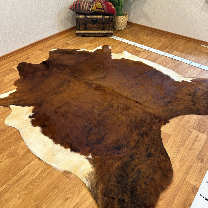 Genuine Brown White Cowhide Rug 90x93