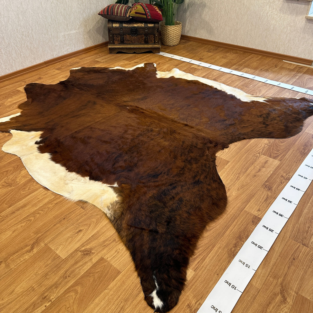 Genuine Brown White Cowhide Rug 90x93