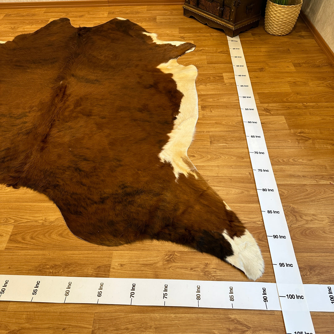 Genuine Brown White Cowhide Rug 90x93