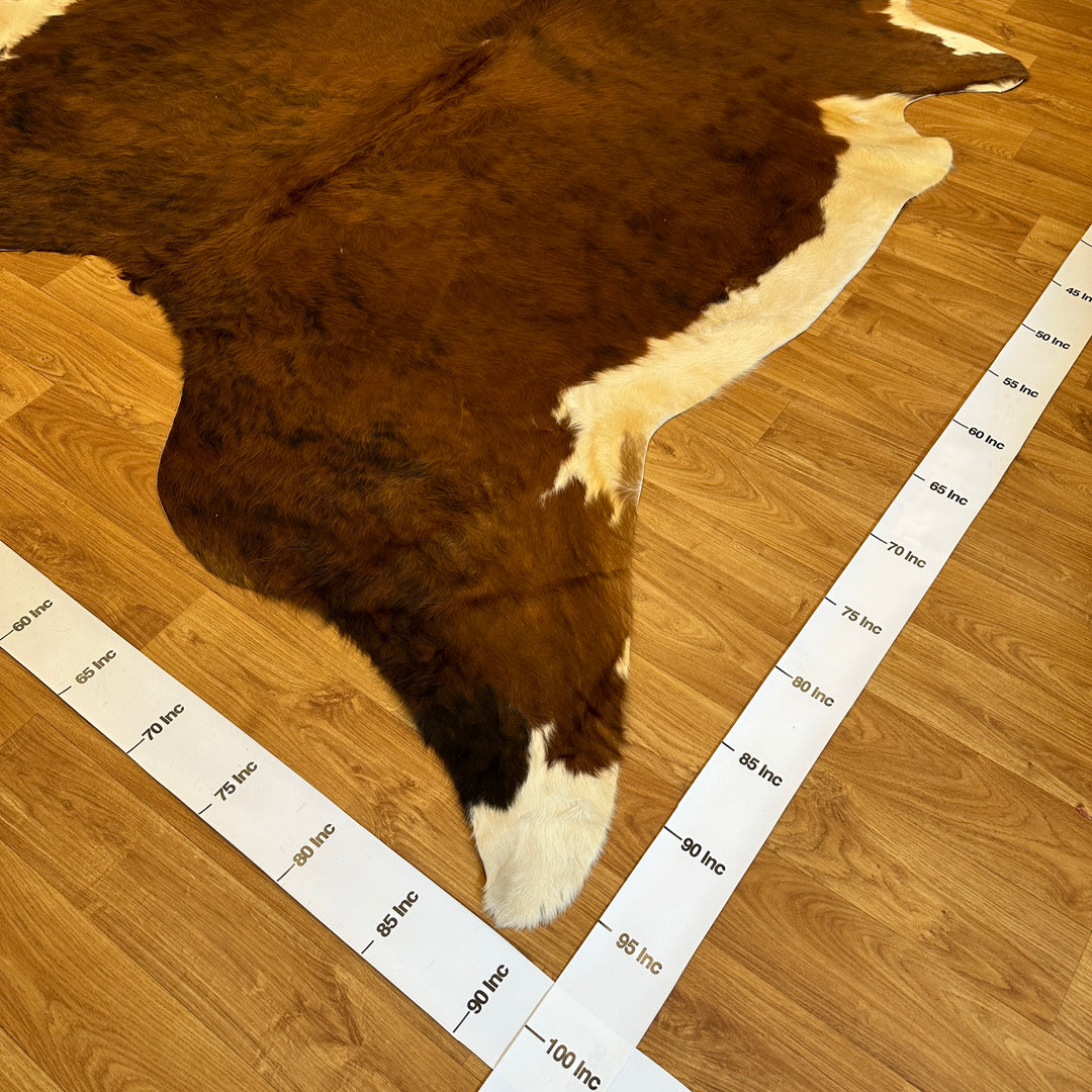 Genuine Brown White Cowhide Rug 90x93