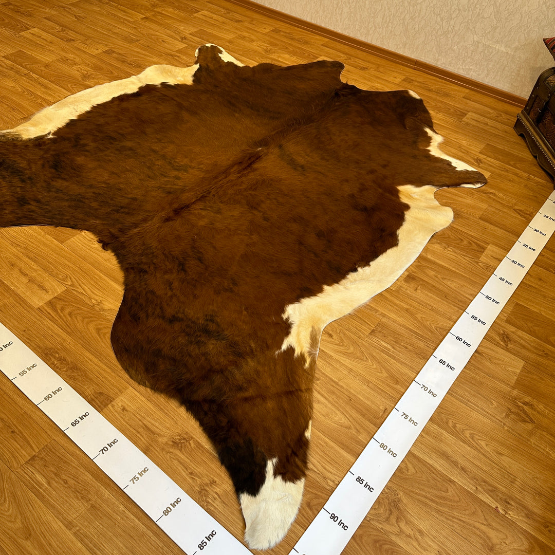 Genuine Brown White Cowhide Rug 90x93