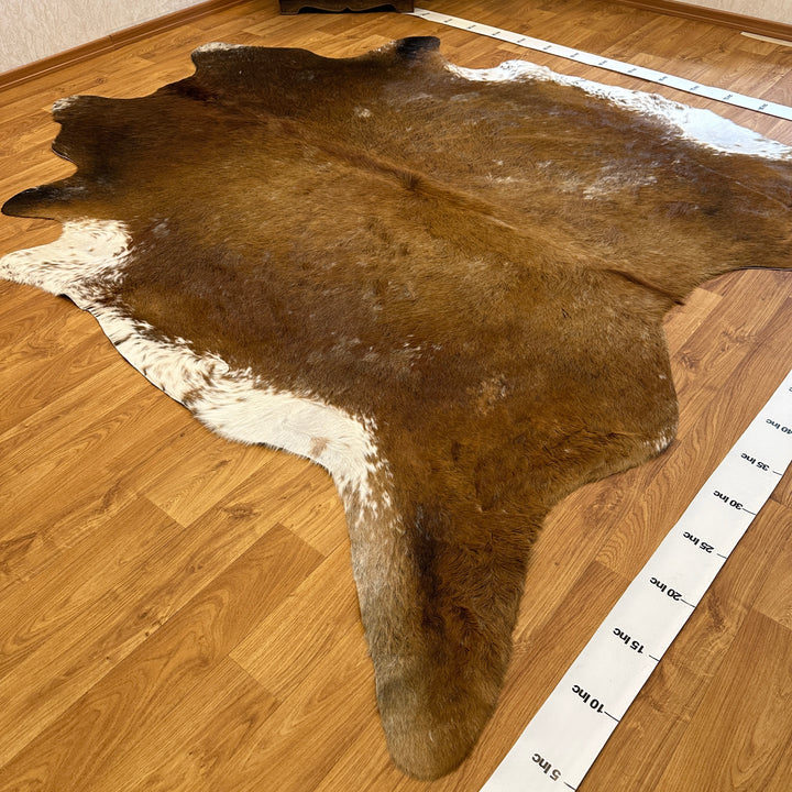 Genuine Brown White Cowhide Rug 95x103