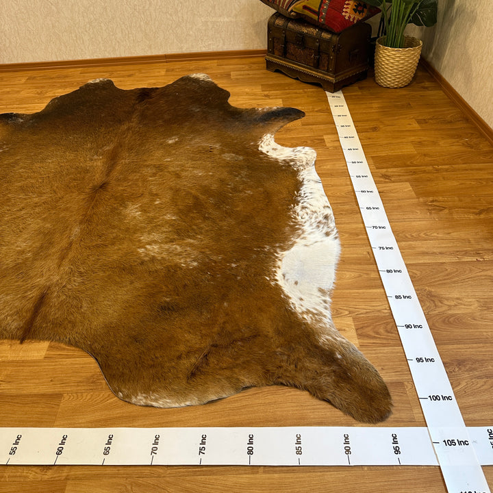 Genuine Brown White Cowhide Rug 95x103