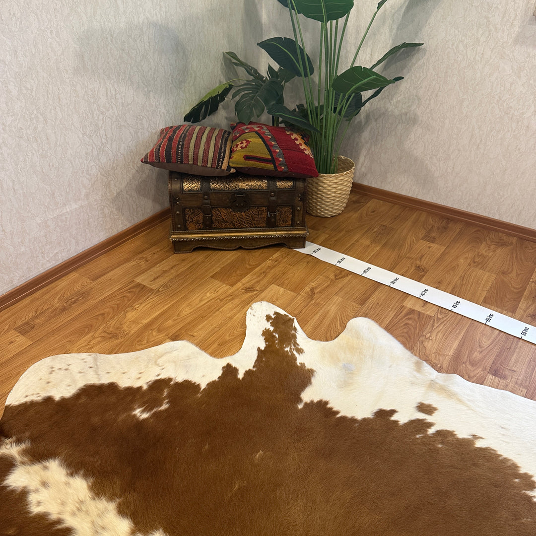 Genuine Brown White Cowhide Rug 94x95