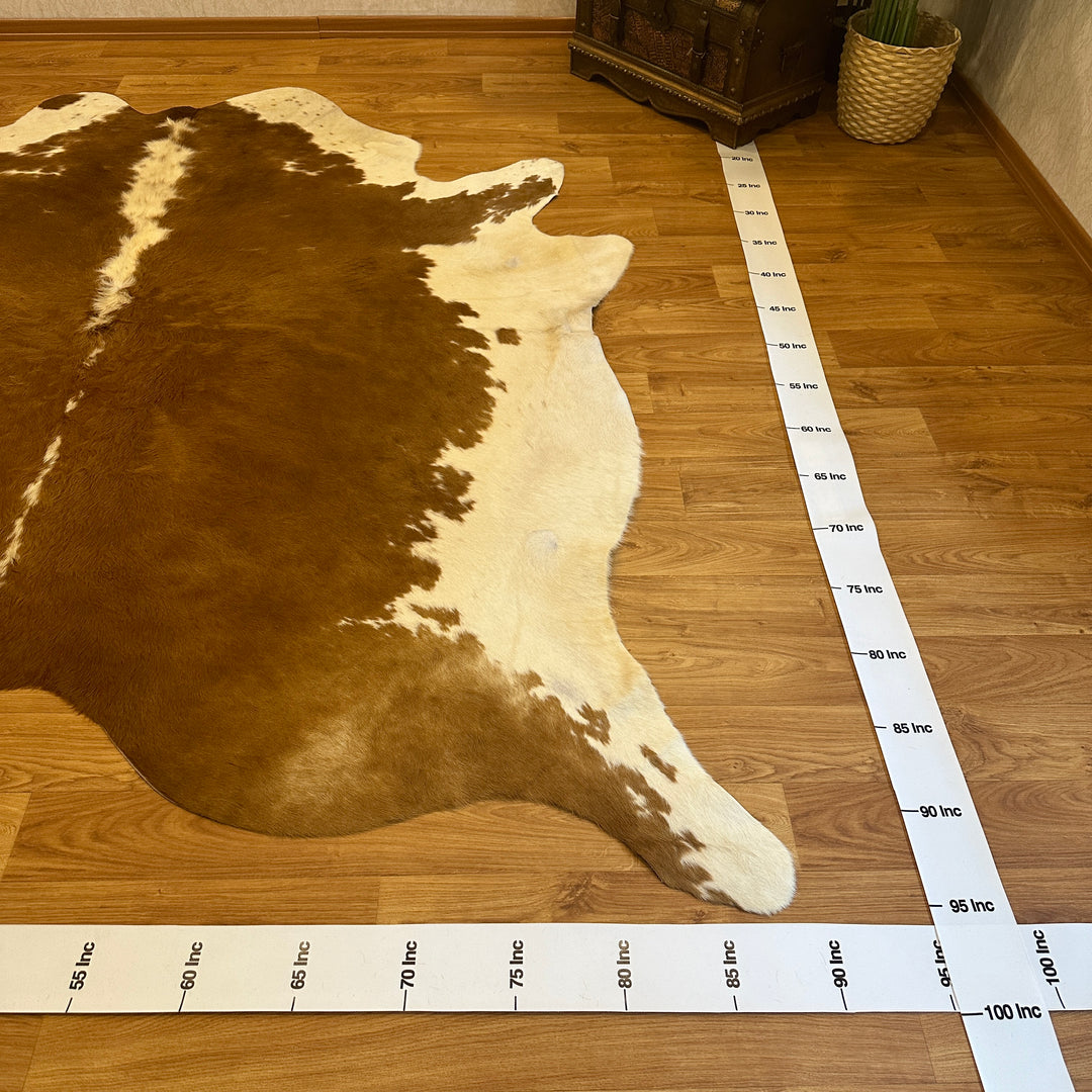 Genuine Brown White Cowhide Rug 94x95