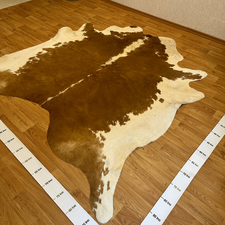 Genuine Brown White Cowhide Rug 94x95