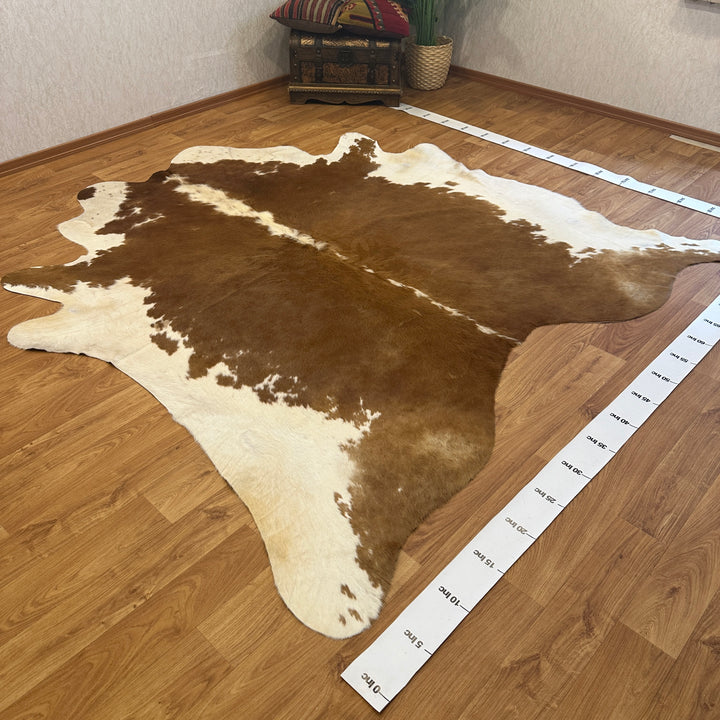 Genuine Brown White Cowhide Rug 94x95