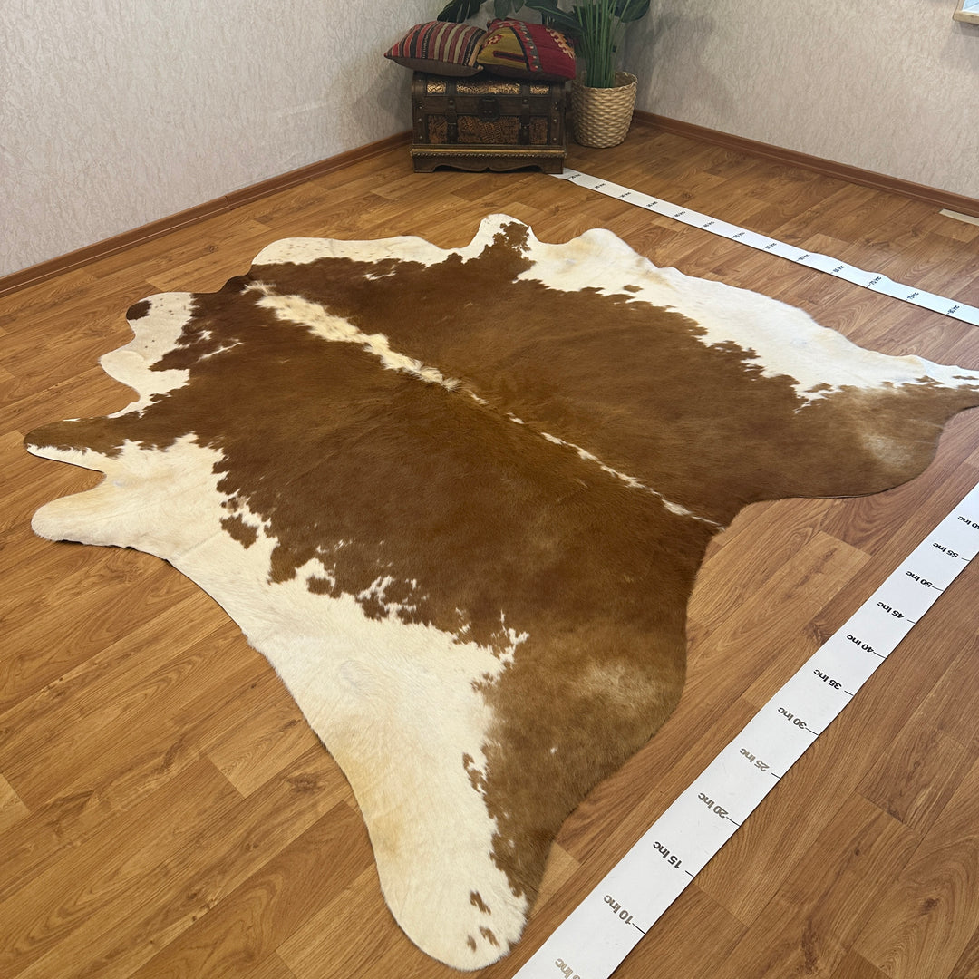 Genuine Brown White Cowhide Rug 94x95