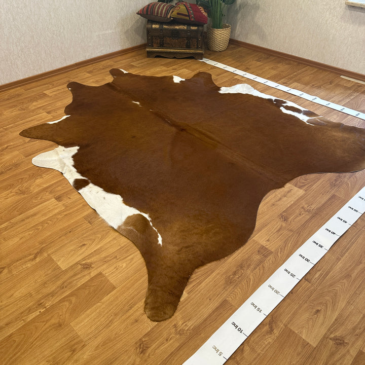 Genuine Tan Brown White Cowhide Rug 91x101