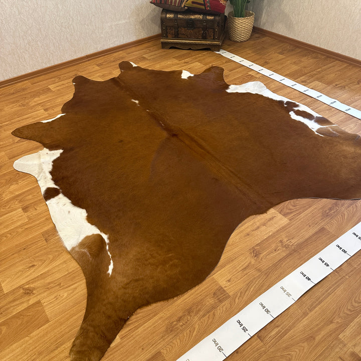 Genuine Tan Brown White Cowhide Rug 91x101