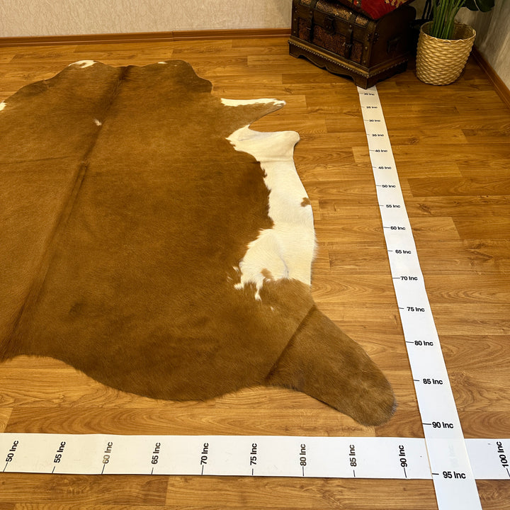 Genuine Light Brown White Cowhide Rug 90x90