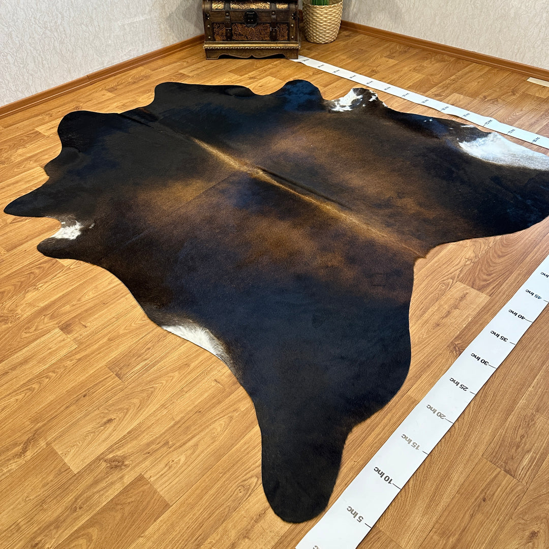 Genuine Black Brown Cowhide Rug 82x95