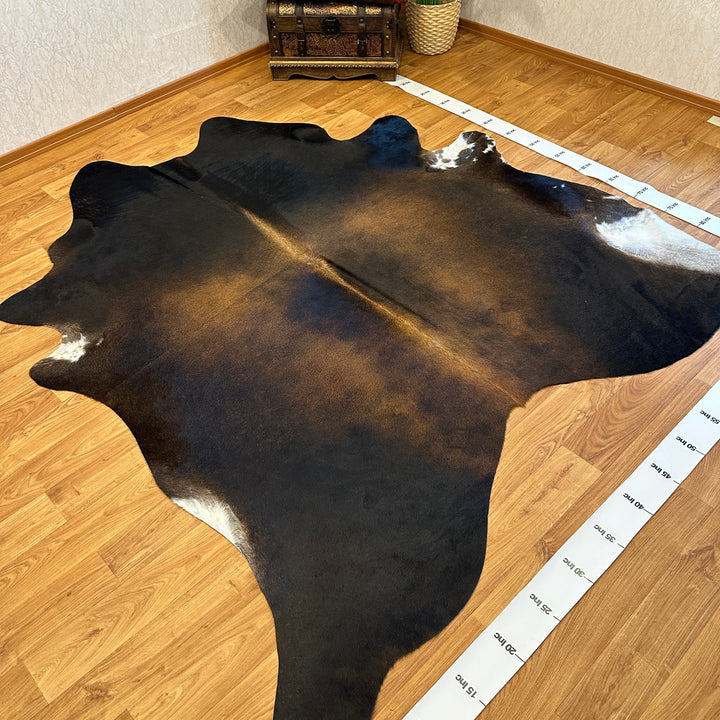 Genuine Black Brown Cowhide Rug 82x95