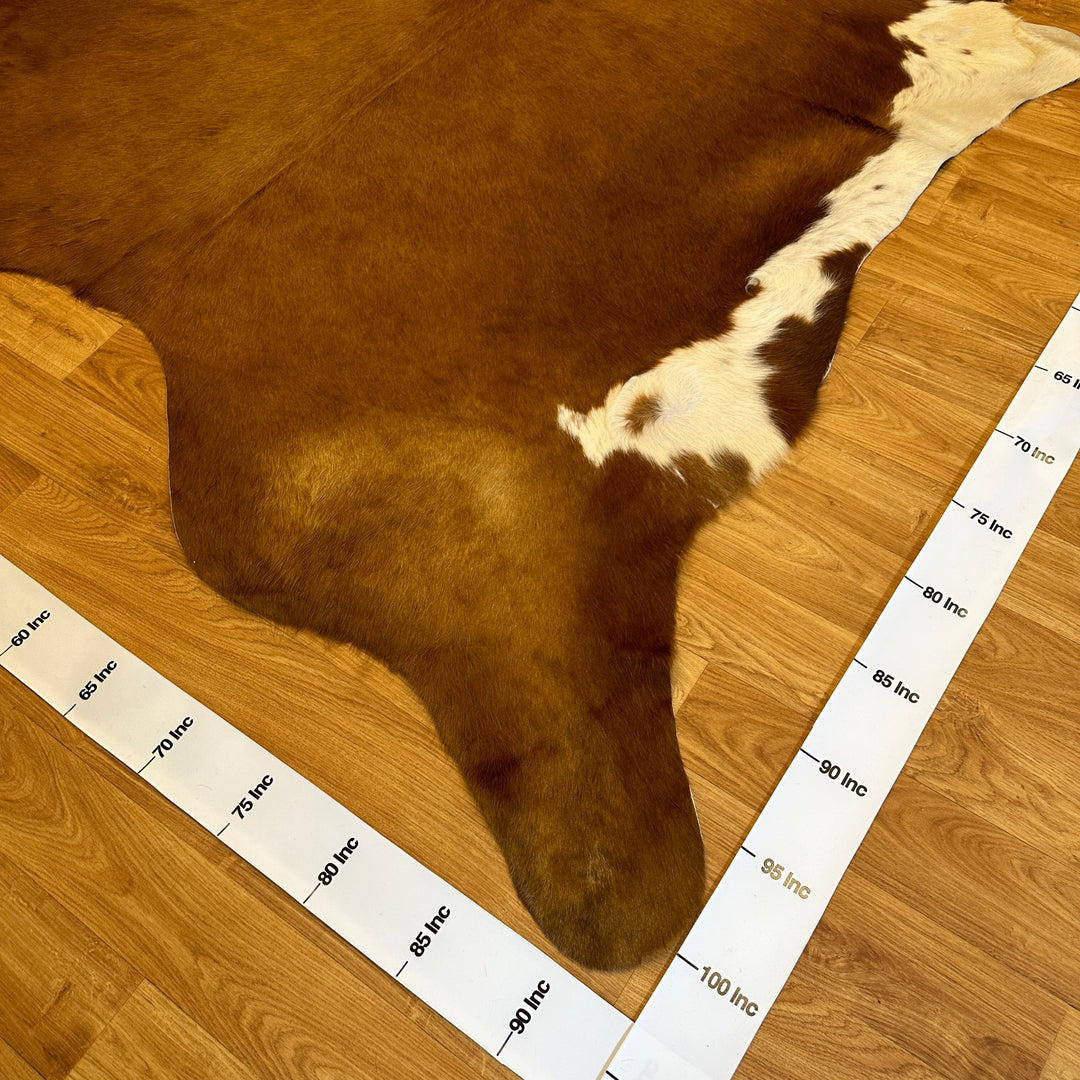 Genuine Light Brown White Cowhide Rug 94x103